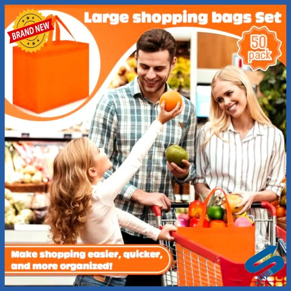 Large Reusable Grocery Tote Bags Foldable Portable Non Woven Fabric
